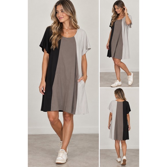 Alembika Dresses & Skirts - Alembika Tekbika Tunic Trapeze Dress Colorblock Lagenlook Grey Black Women Large